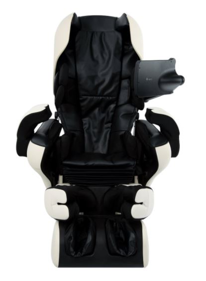 Osaki INADA AI ROBO Electric Massage Chair in black and white, shown from above with full supports.