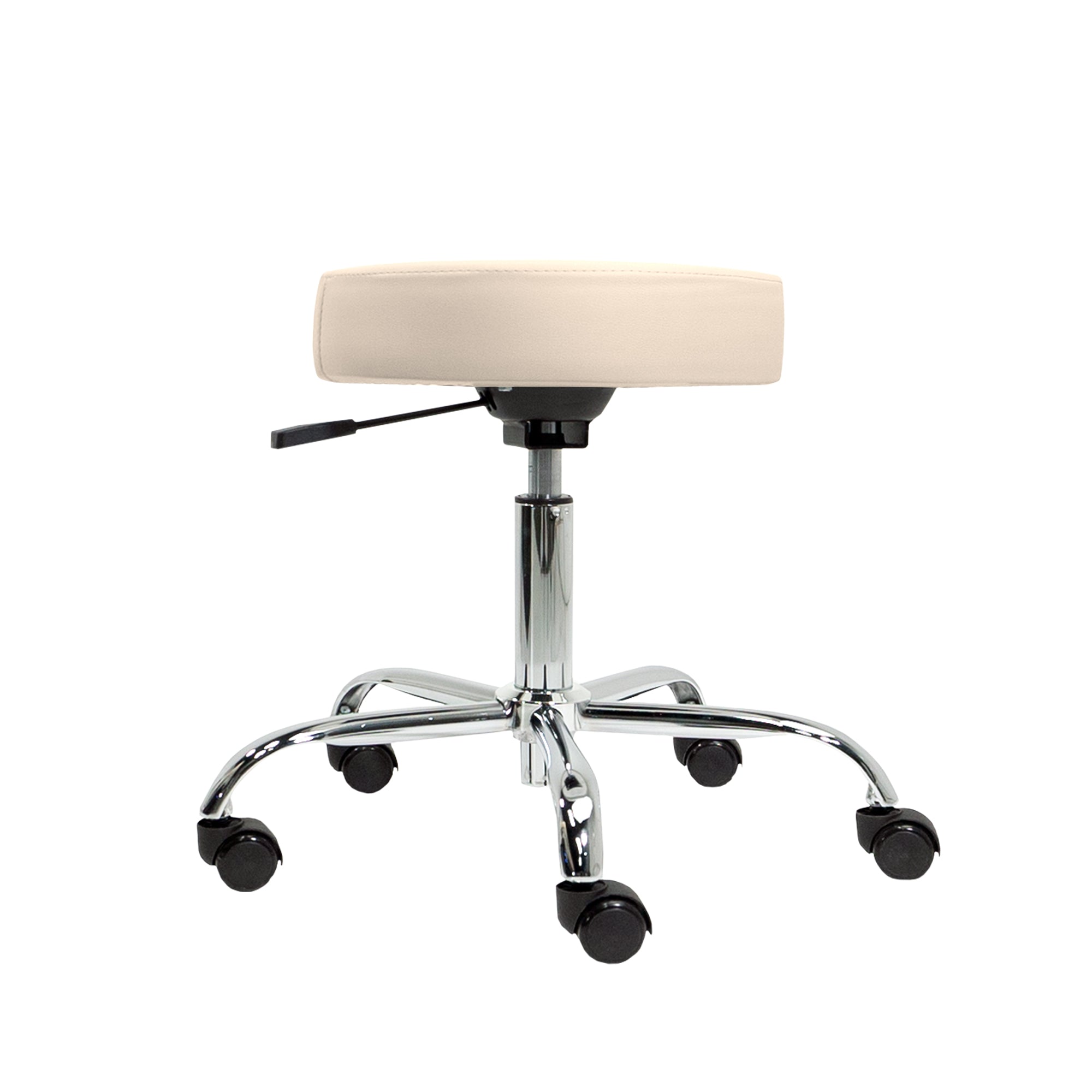 Earthlite PNEUMATIC Rolling Stool: beige, adjustable height, chrome legs, wheels, by EarthLite.