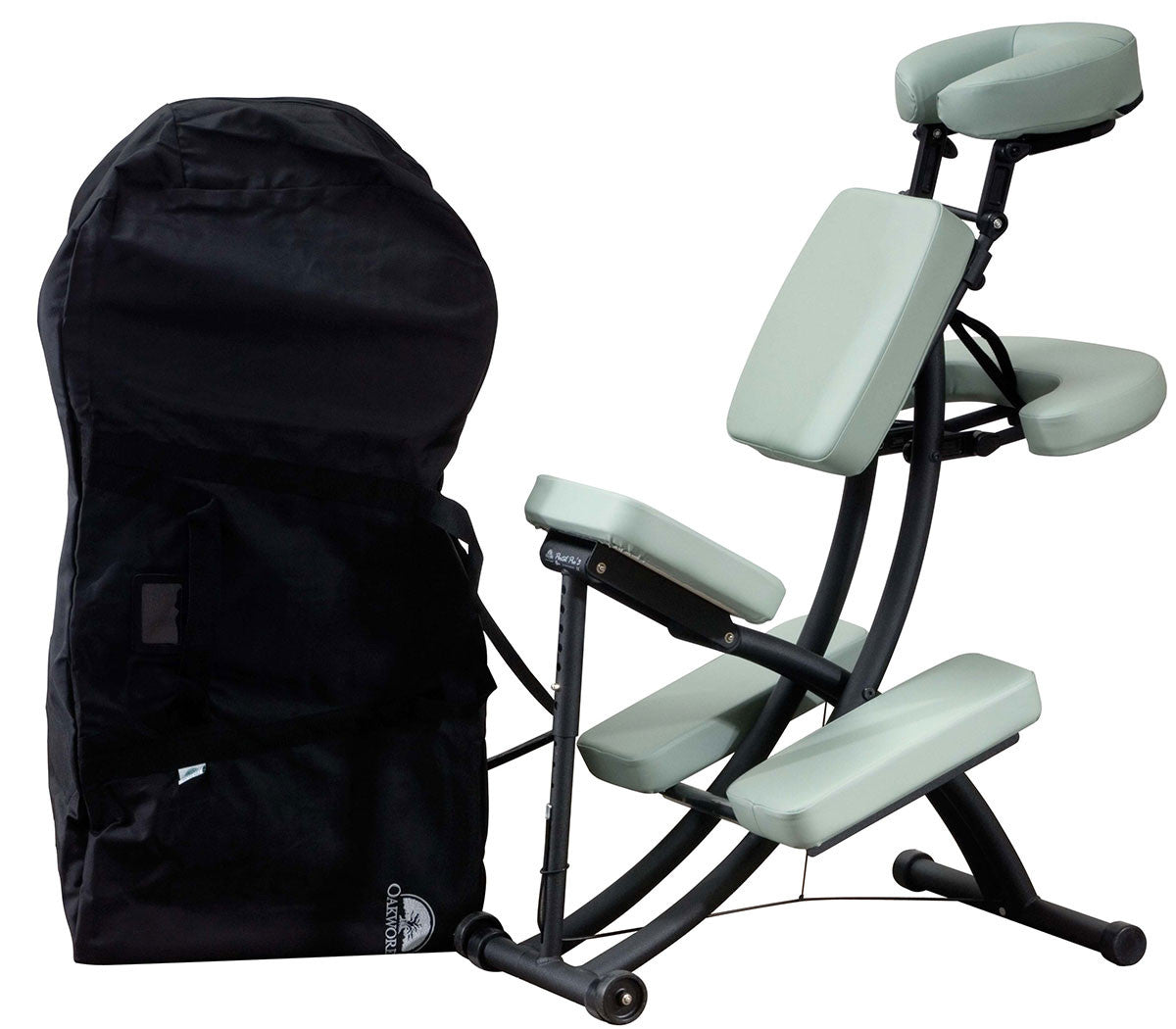Oakworks PORTAL PRO Massage Chair—ergonomic design, padded supports, black carrying case.