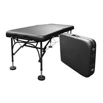 PHS Medical Portable Aluminum Treatment Table with foldable legs and matching carrying case.