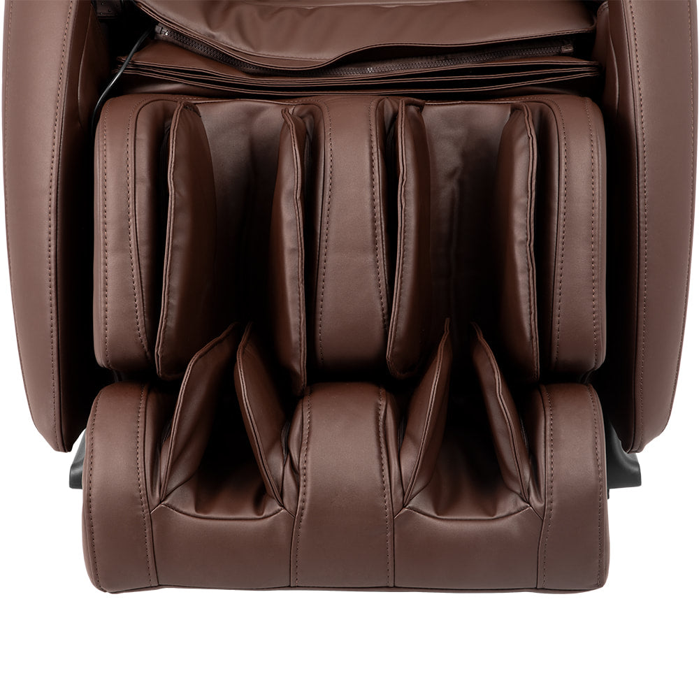 Top view of Osaki OS-4000XT massage chair foot and calf section in brown leather.