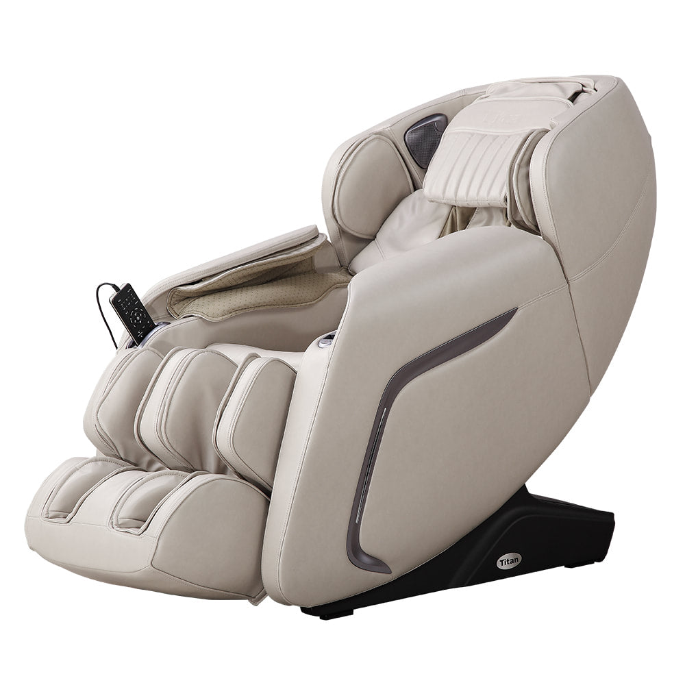 Titan TP-Cosmo Electric Massage Chair by Titan, beige, 2D SL-track with remote and padding.