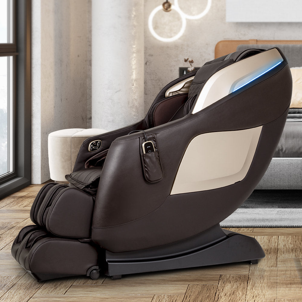The Osaki Pro 3D SIGMA Massage Chair in brown features 3D massage and a control panel.