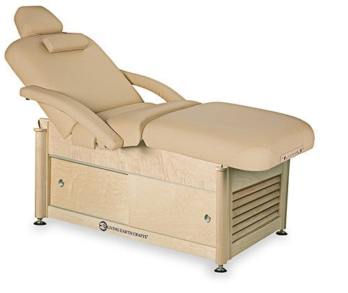 Living Earth Crafts SERENITY Salon table with PowerAssist hydraulic lift and padded armrests.