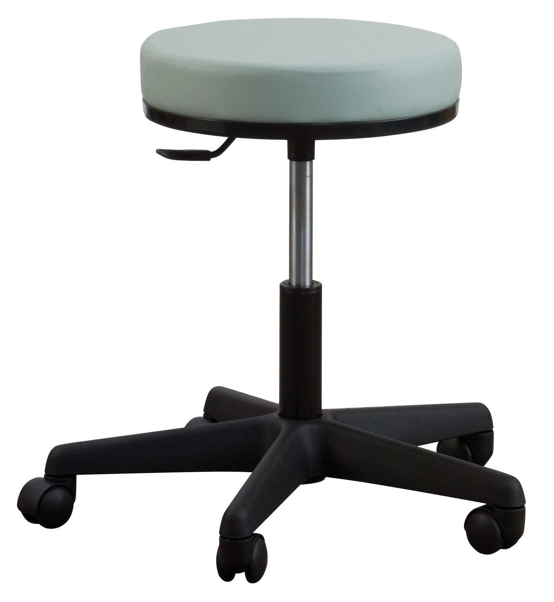 Oakworks PREMIUM Stool: pneumatic height, light cushion, black wheeled base by Oakworks.