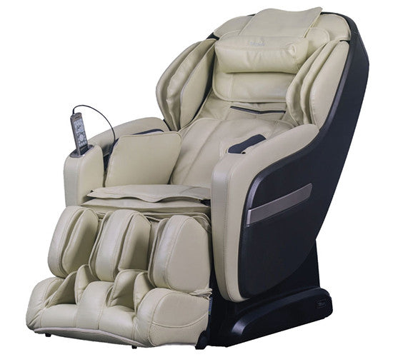 Titan OS-Pro SUMMIT beige leather massage chair with remote and padded footrest by Titan.