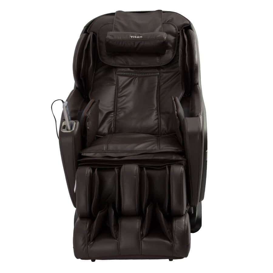 Titan OS-Pro SUMMIT dark brown zero gravity massage chair with armrests and remote by Titan.