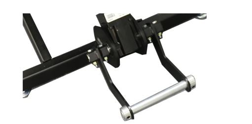 Close-up of a black metal lever with silver handle on PHS Chiropractic ERGOBASIC table.