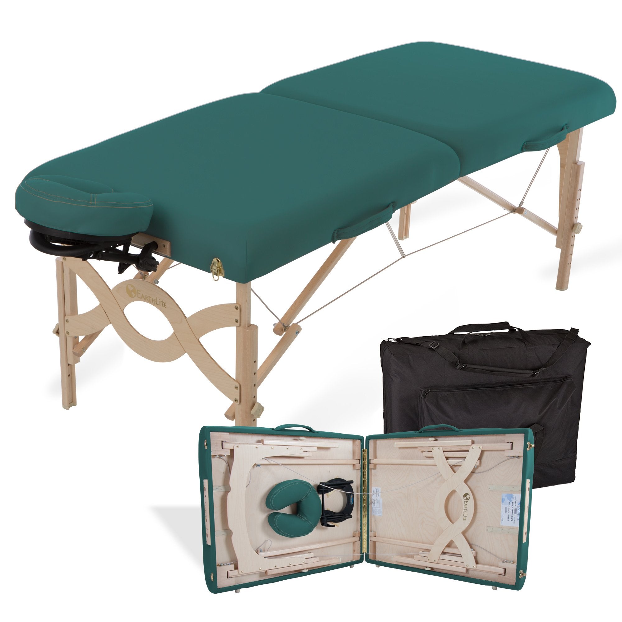 EarthLite AVALON XD portable massage table package shown open and closed.